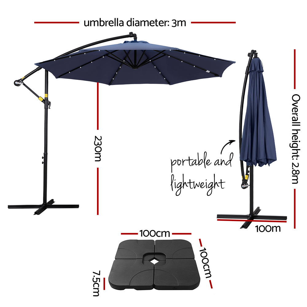 Instahut Cantilever LED Outdoor Umbrella with Base — UPF 50 Plus, Charcoal or Navy — Allure Home Collections