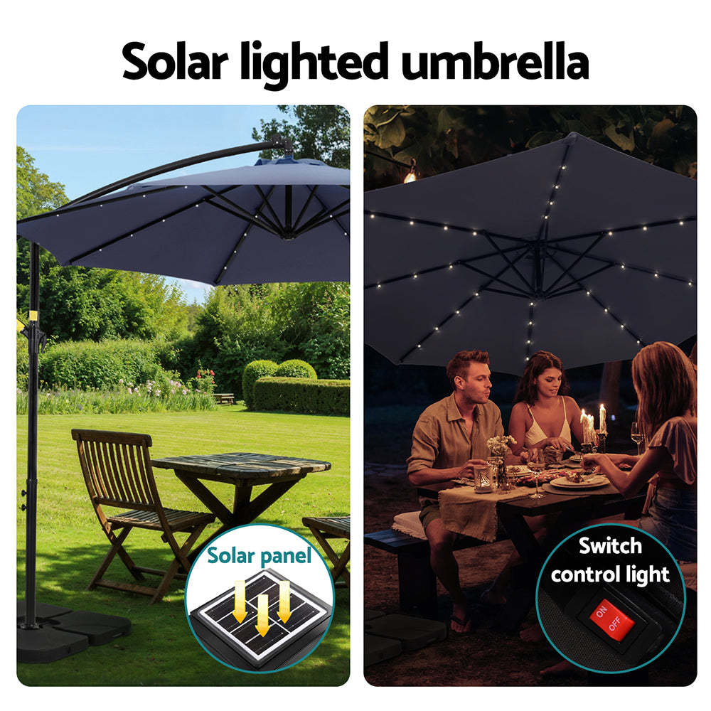 Instahut Cantilever LED Outdoor Umbrella with Base — UPF 50 Plus, Charcoal or Navy — Allure Home Collections
