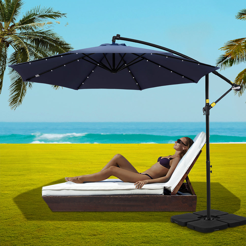 Instahut Cantilever LED Outdoor Umbrella with Base — UPF 50 Plus, Charcoal or Navy — Allure Home Collections