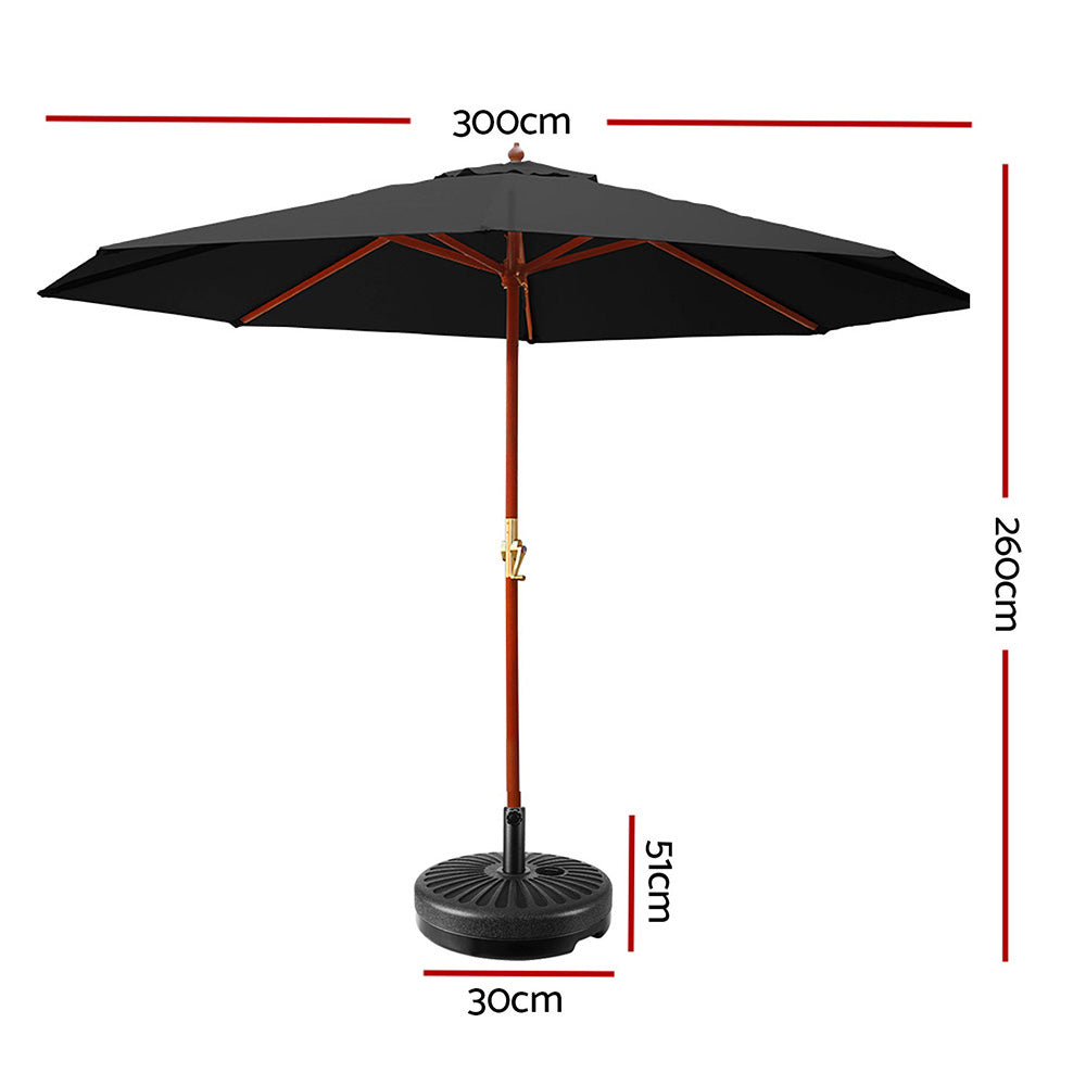 Instahut Centre Post Outdoor Umbrella with Base — UV50 Plus, Black, Beige or Charcoal — Allure Home Collections