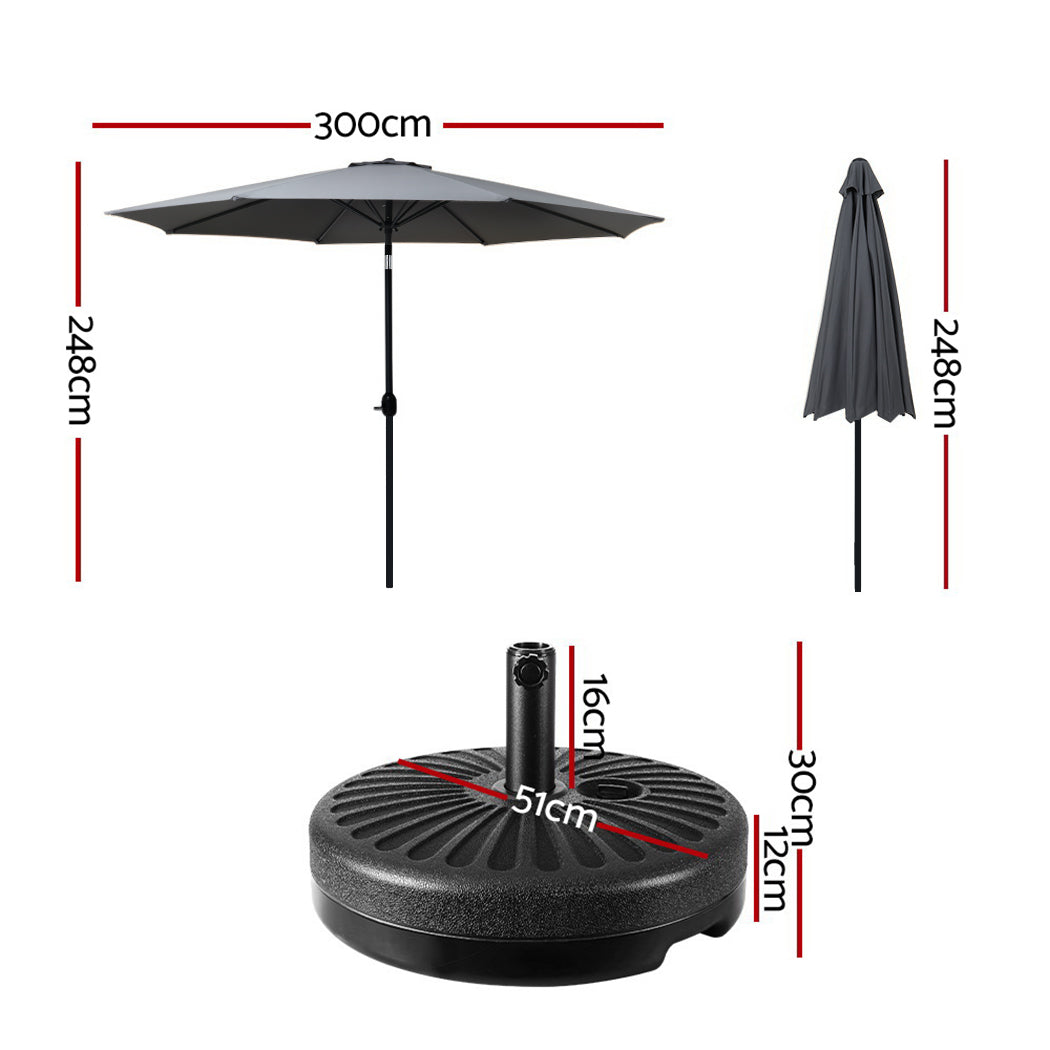 Instahut Centre Post Outdoor Umbrella with Base — UPF 50 Plus, Tilt, Multiple Colours — Allure Home Collections