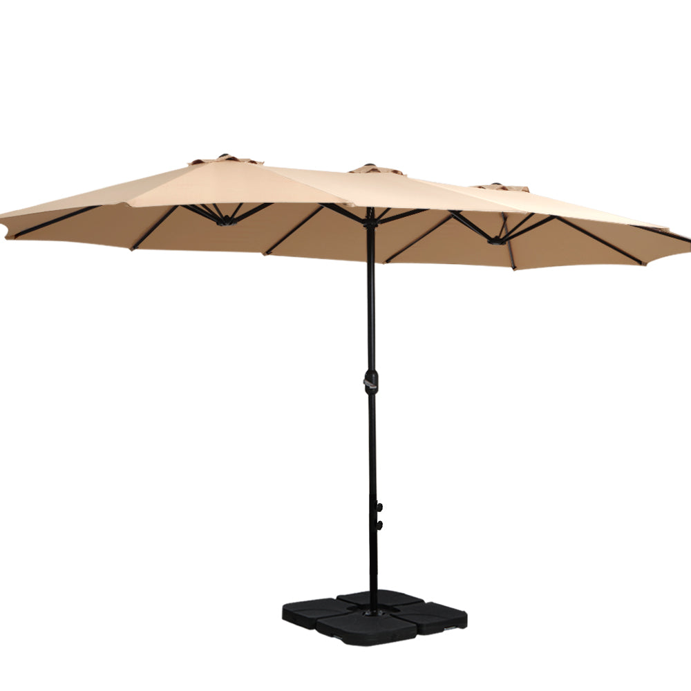 Instahut Large Double-Sided Centre Post Umbrella with Base — UV50 Plus, Dodecagon Canopy — Allure Home Collections