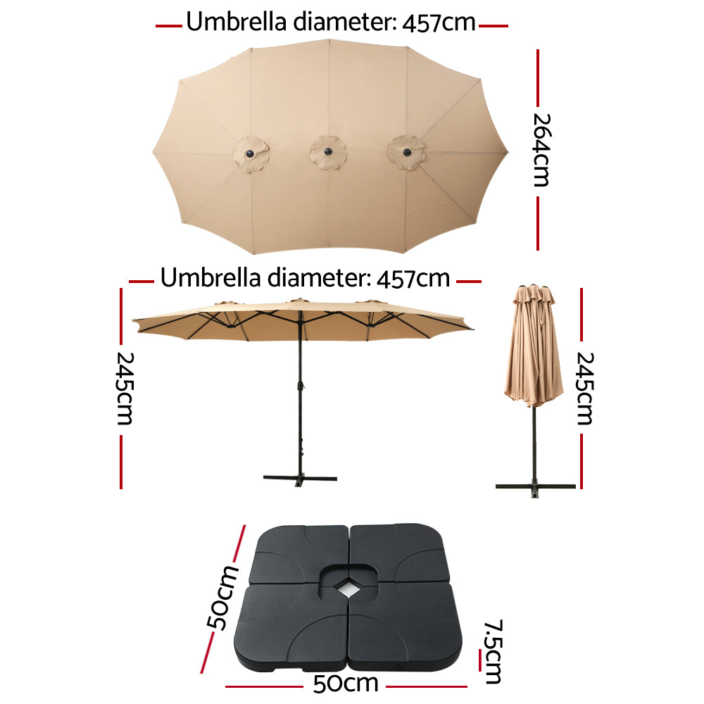 Instahut Large Double-Sided Centre Post Umbrella with Base — UV50 Plus, Dodecagon Canopy — Allure Home Collections