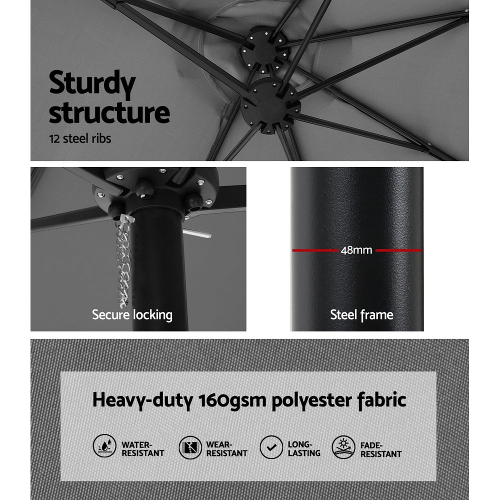 Instahut Large Double-Sided Centre Post Umbrella with Base — UV50 Plus, Dodecagon Canopy — Allure Home Collections