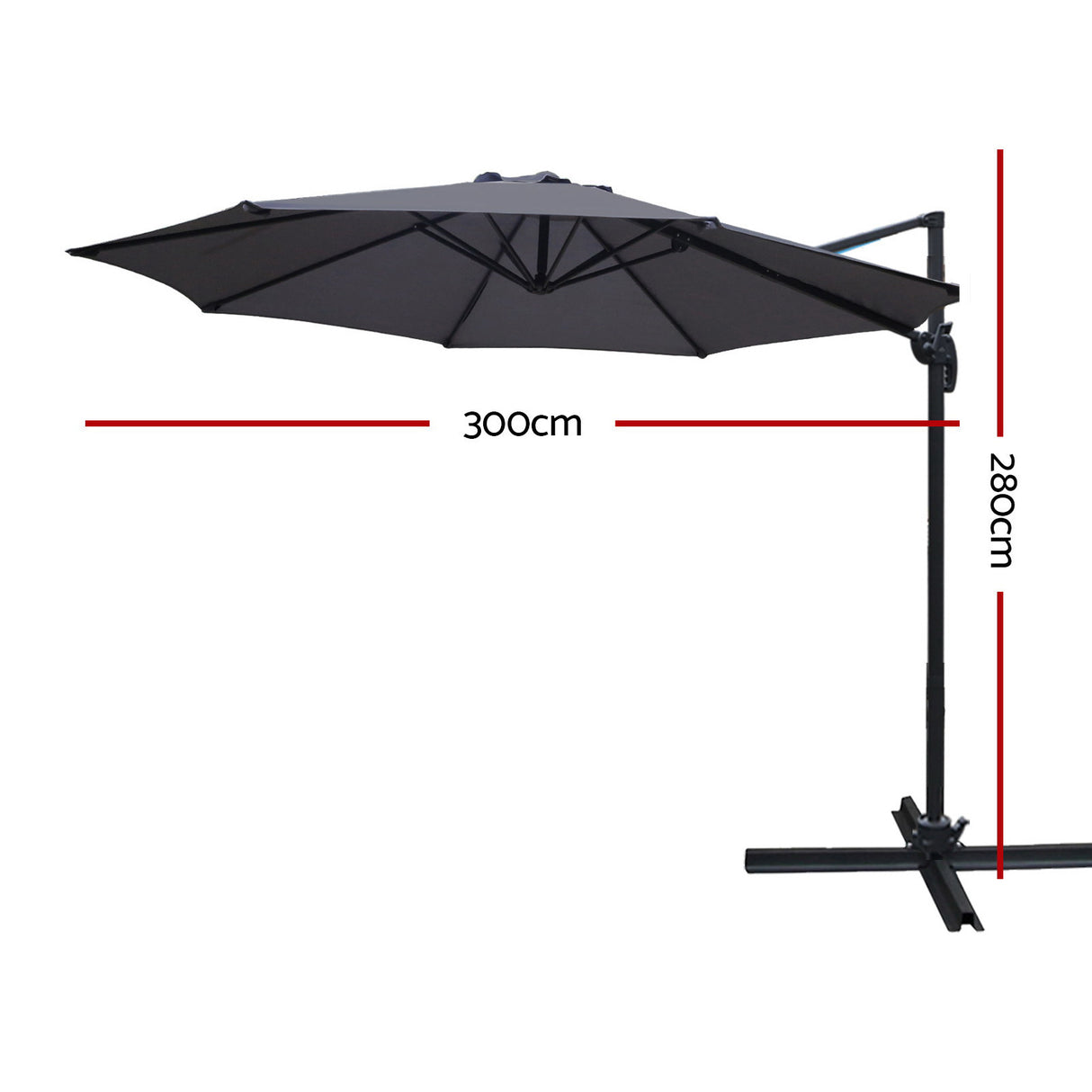 Bundall 3m Cantilever Outdoor Umbrella, Charcoal