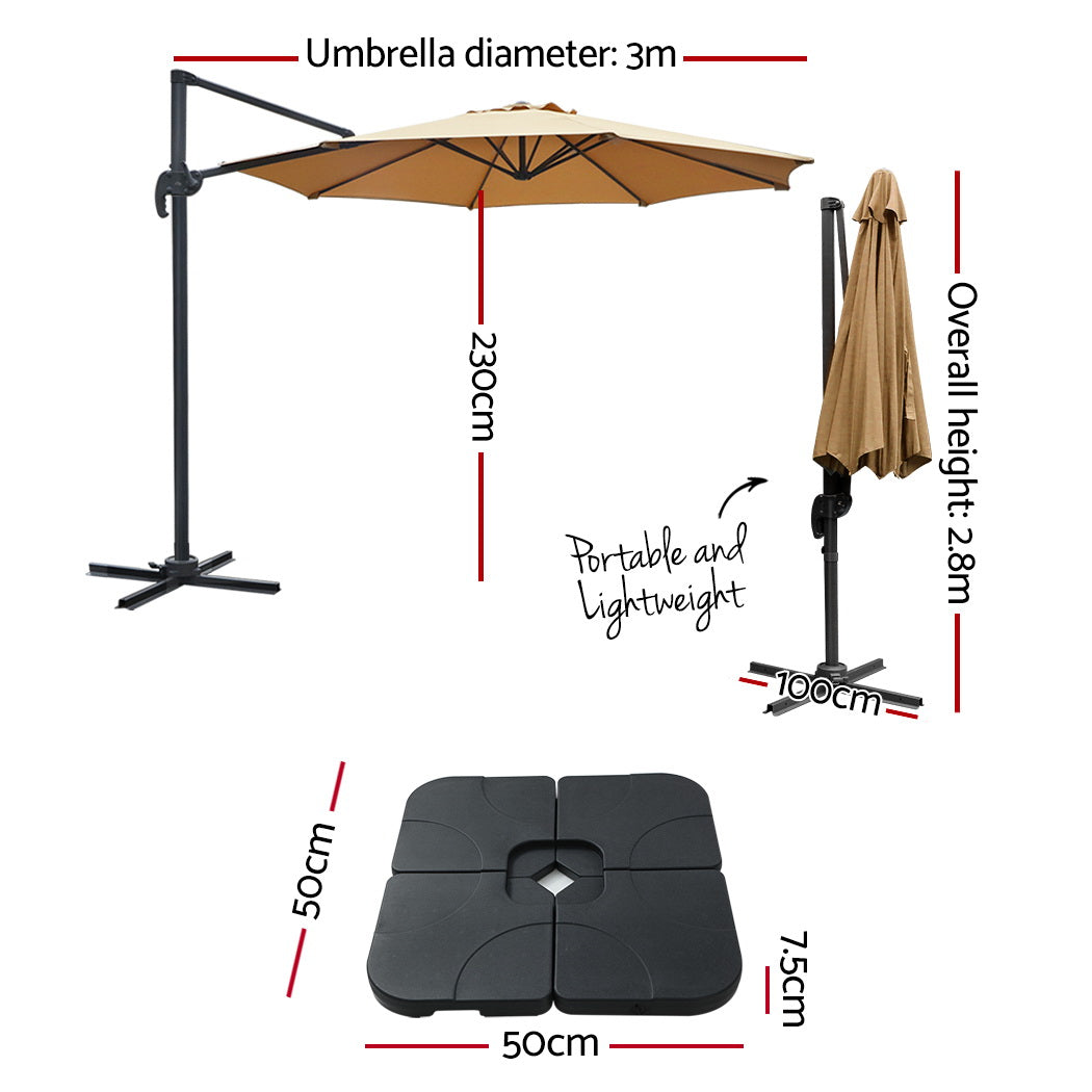 Instahut Cantilever Umbrella with Base and 360 Degree Tilt — UPF 50 Plus, Multiple Colours — Allure Home Collections