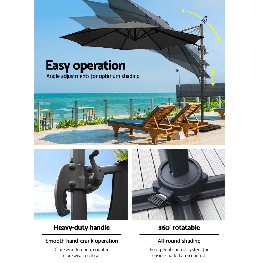 Instahut Cantilever Umbrella with Base and 360 Degree Tilt — UPF 50 Plus, Multiple Colours — Allure Home Collections