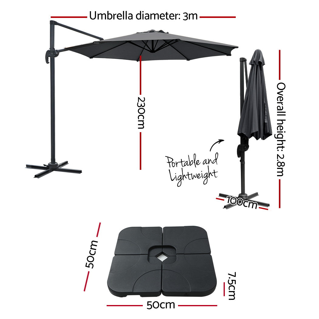 Instahut Cantilever Umbrella with Base and 360 Degree Tilt — UPF 50 Plus, Multiple Colours — Allure Home Collections