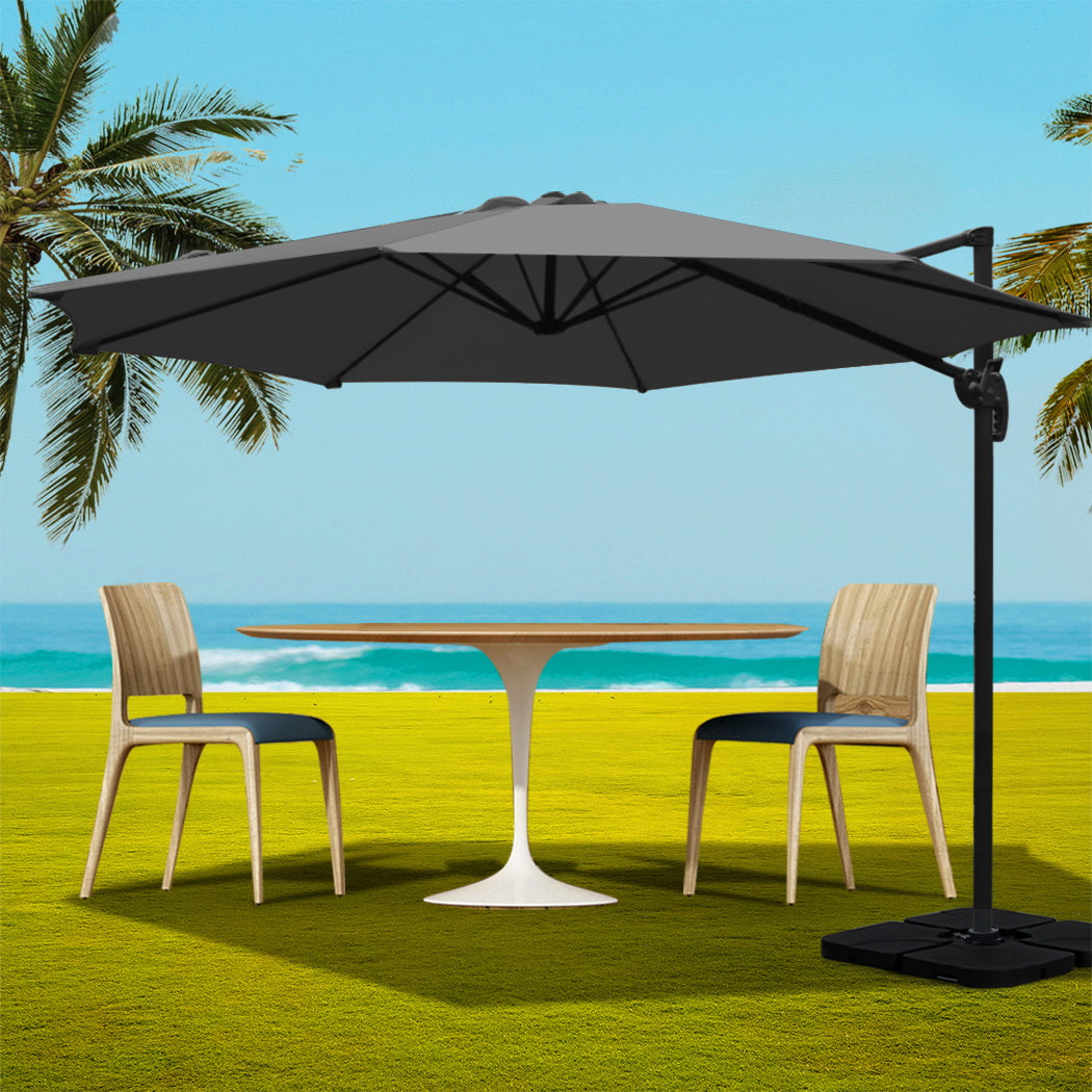 Instahut Cantilever Umbrella with Base and 360 Degree Tilt — UPF 50 Plus, Multiple Colours — Allure Home Collections
