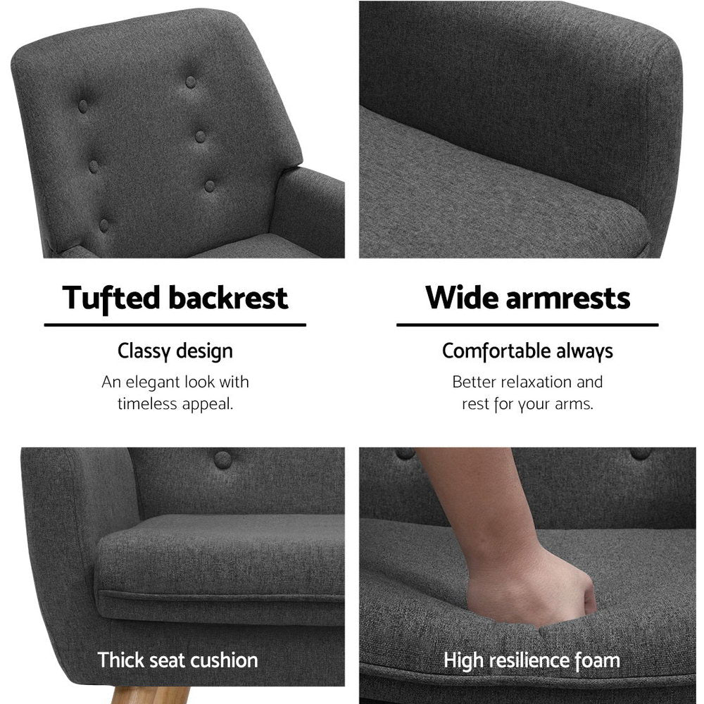 Artiss Anne Charcoal Linen Fabric Armchair