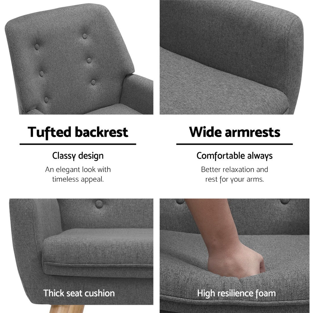 Artiss Grey Charcoal Linen Armchair with Tufted Design