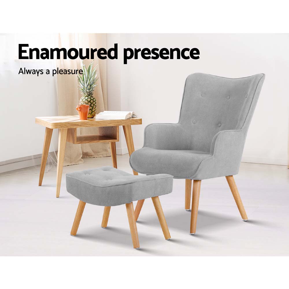 Artiss Light Grey Velvet Armchair and Ottoman Set