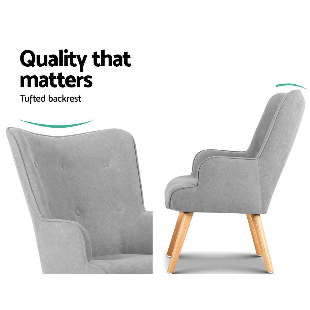 Artiss Light Grey Velvet Armchair and Ottoman Set