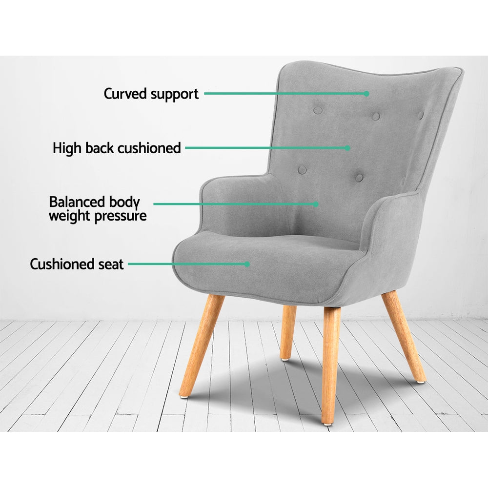 Artiss Light Grey Velvet Armchair and Ottoman Set
