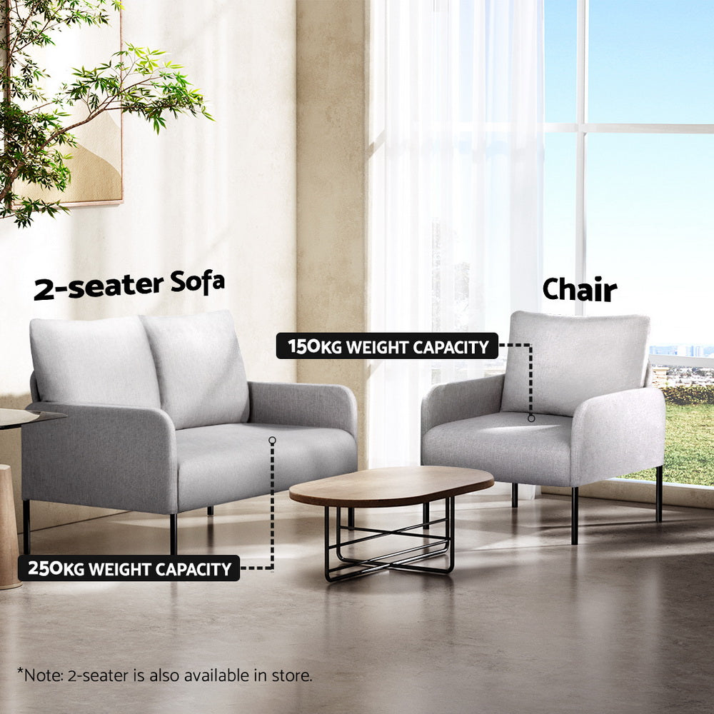 Artiss Grey Fabric Accent Armchair with Cushioned Seat