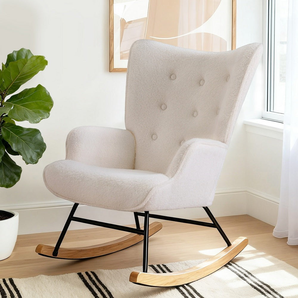 Glenbrook white boucle rocking chair in a modern living room