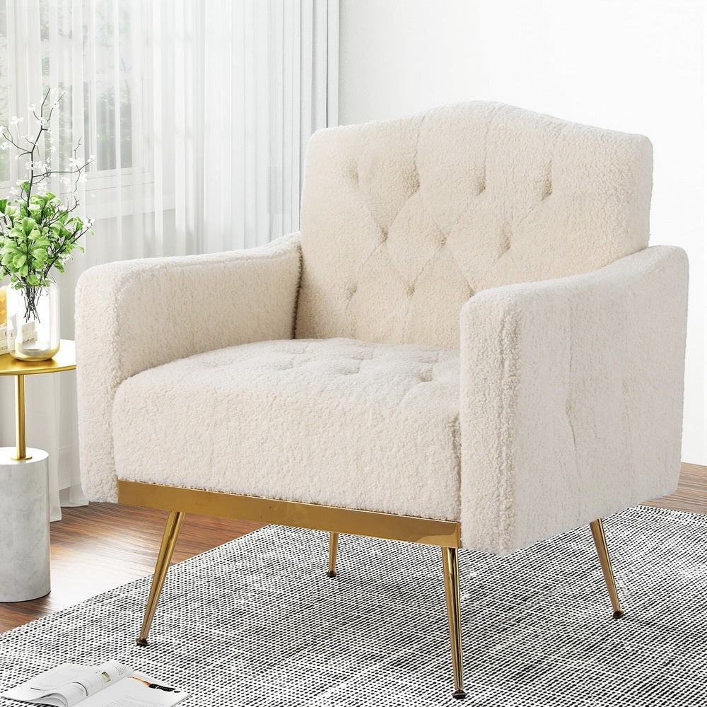 Rydal beige boucle accent chair in a modern living room