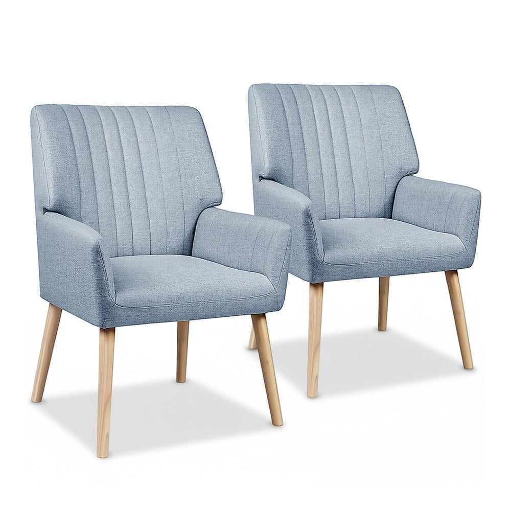 Faulconbridge blue grey faux fabric armchair in a modern living room
