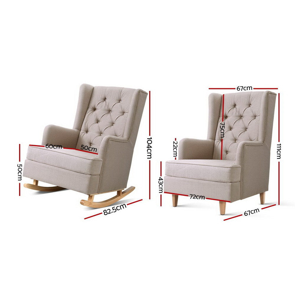 Artiss Gaia Fabric Rocking Chair - Elegant Convertible Design in Multiple Colors