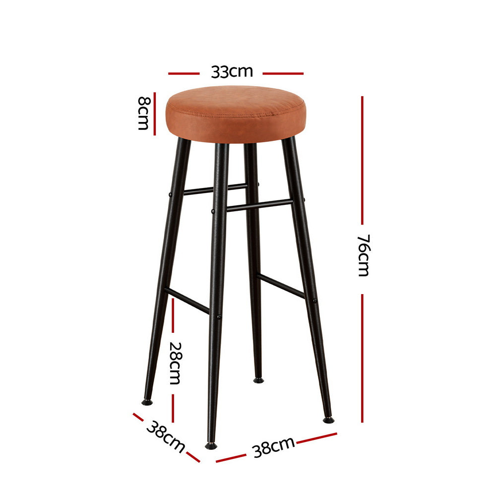 Artiss round brown bar stool PU leather seat and metal frame detail — Allure Home Collections