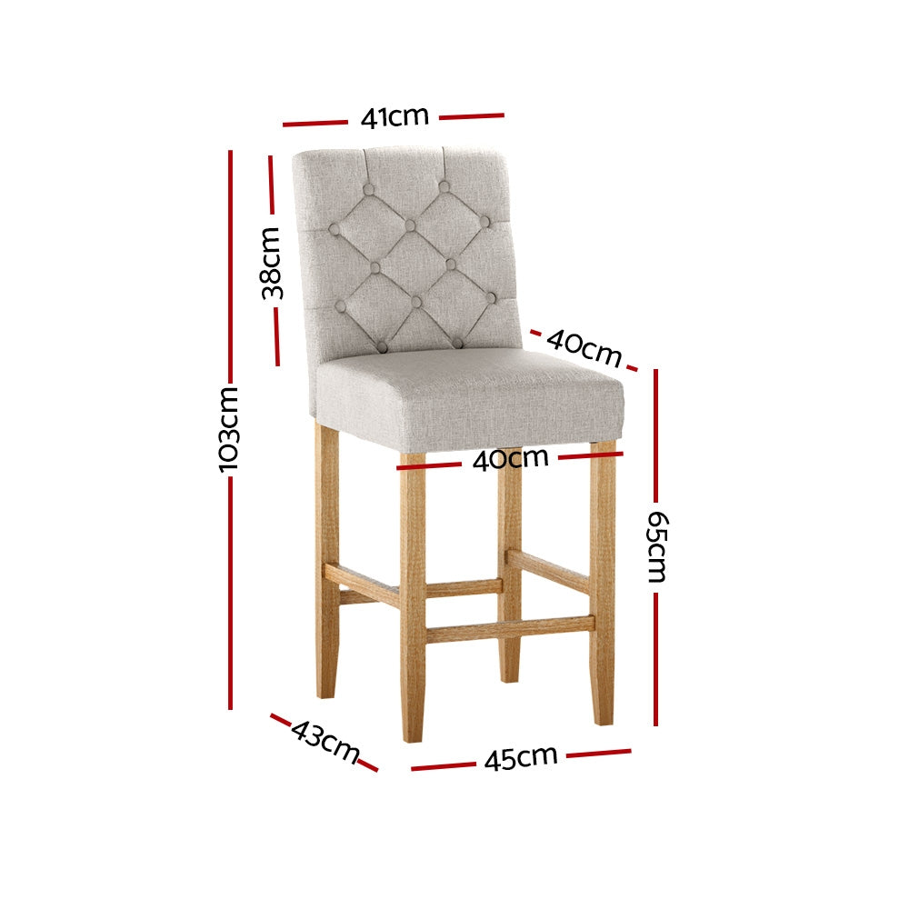 Artiss linen bar stool neutral linen fabric seat and frame detail — Allure Home Collections