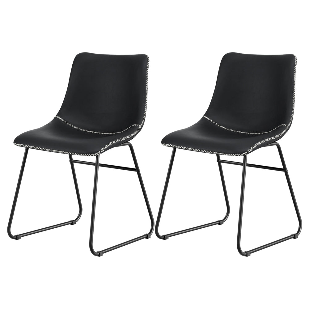 Daveyston black faux leather dining chair with metal sled legs