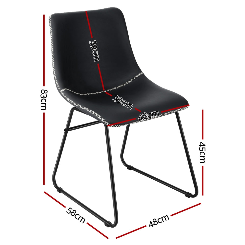 Daveyston black faux leather dining chair with metal sled legs