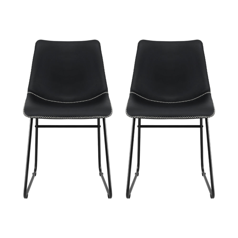 Daveyston black faux leather dining chair with metal sled legs