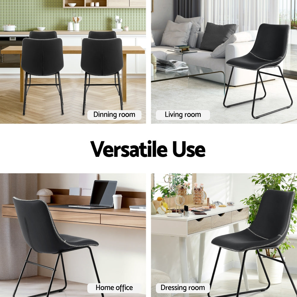 Daveyston black faux leather dining chair with metal sled legs
