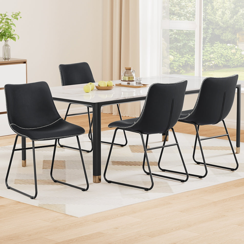 Daveyston black faux leather dining chair with metal sled legs