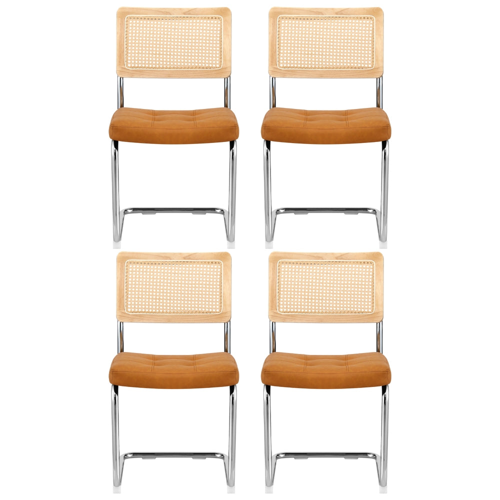 PU Leather Rattan Cantilever Dining Chairs — Brown, Set of 4 — Allure Home Collections
