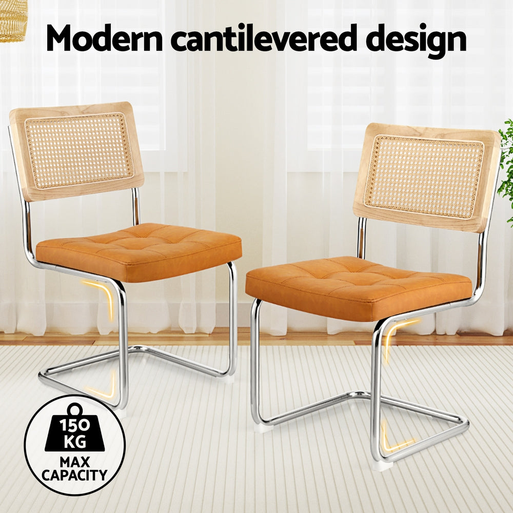 PU Leather Rattan Cantilever Dining Chairs — Brown, Set of 4 — Allure Home Collections
