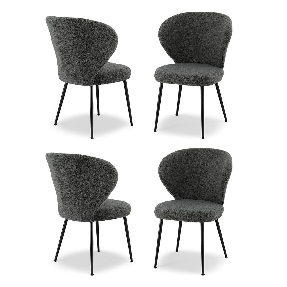 Aldgate grey sherpa wing back dining chairs with steel legs in a contemporary dining room
