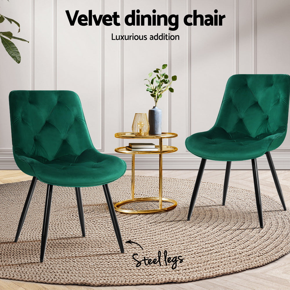 Artiss Green Velvet Diamond-Tufted Dining Chairs — Set of 4 — Allure Home Collections