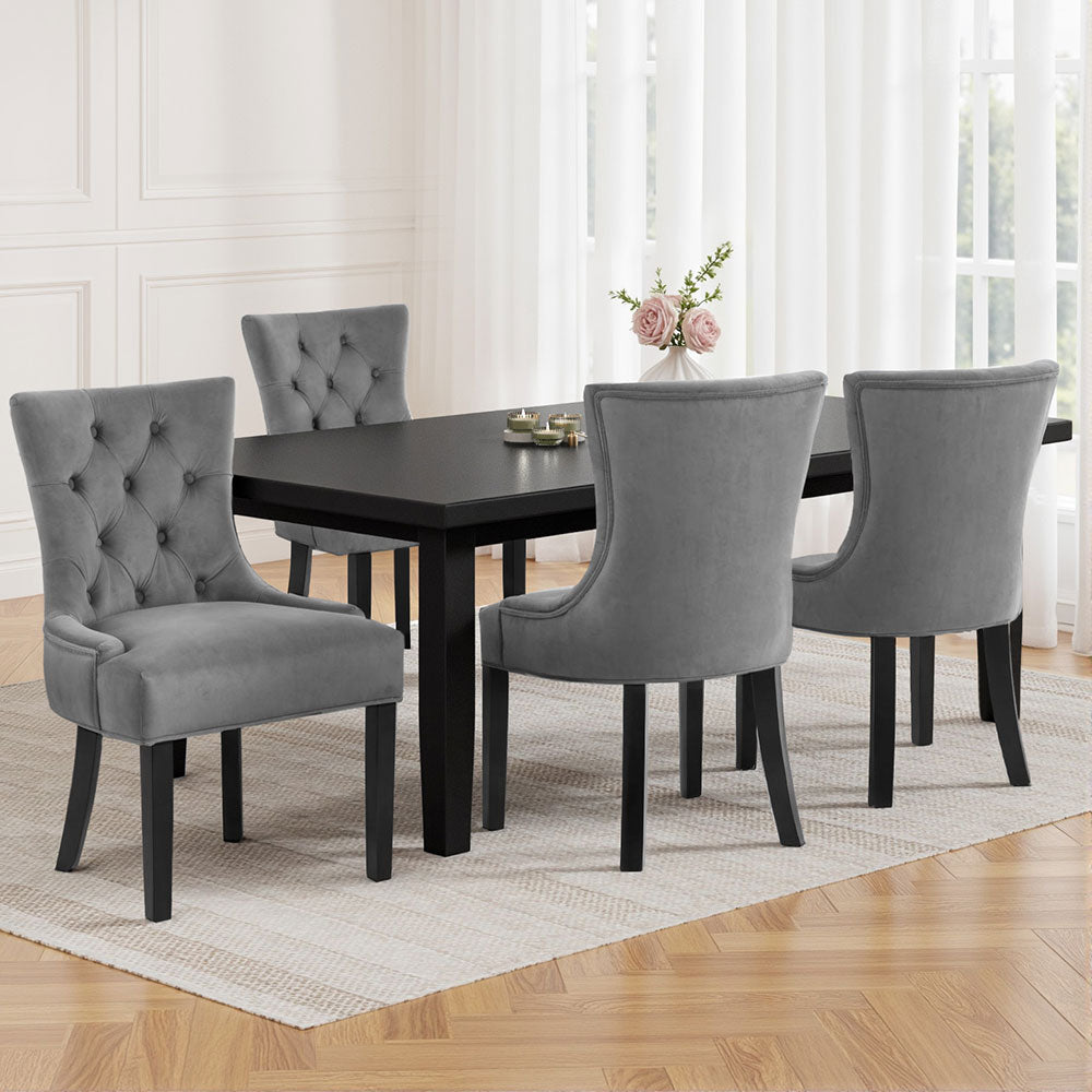 Artiss Cayes Grey Velvet French Provincial Dining Chairs — Set of 4 — Allure Home Collections