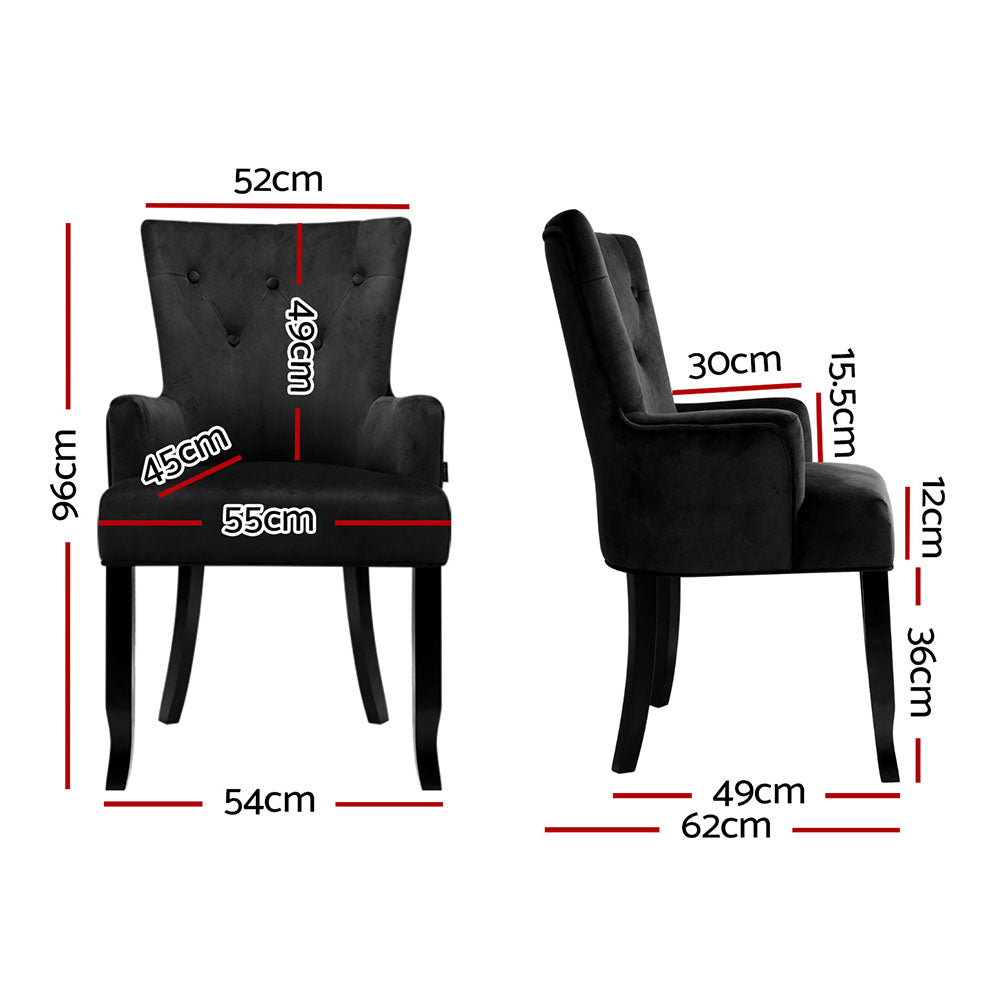 Artiss Cayes French Provincial Velvet Dining Chairs — Black, Set of 2 — Allure Home Collections