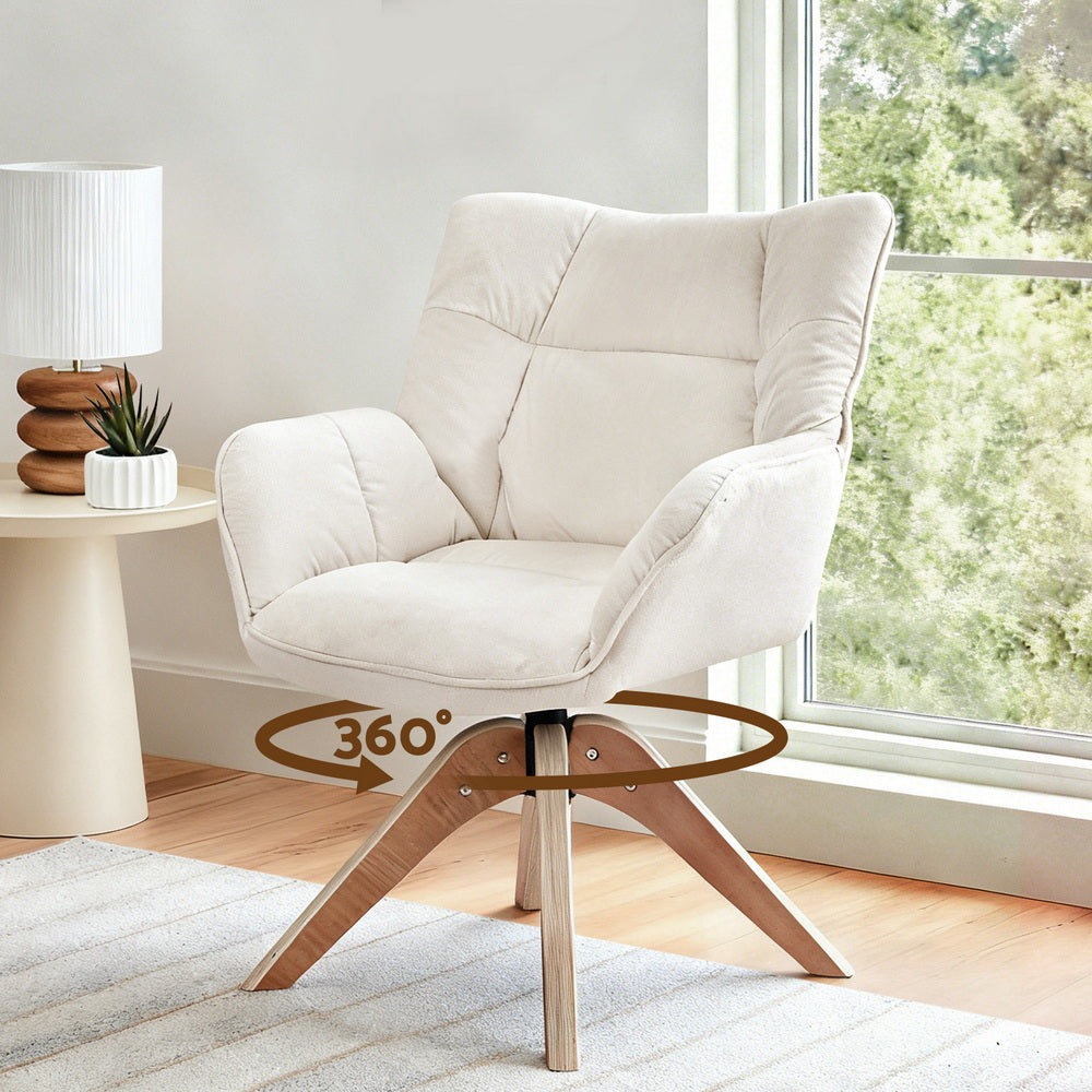 Lawson white velvet swivel armchair in a modern living room