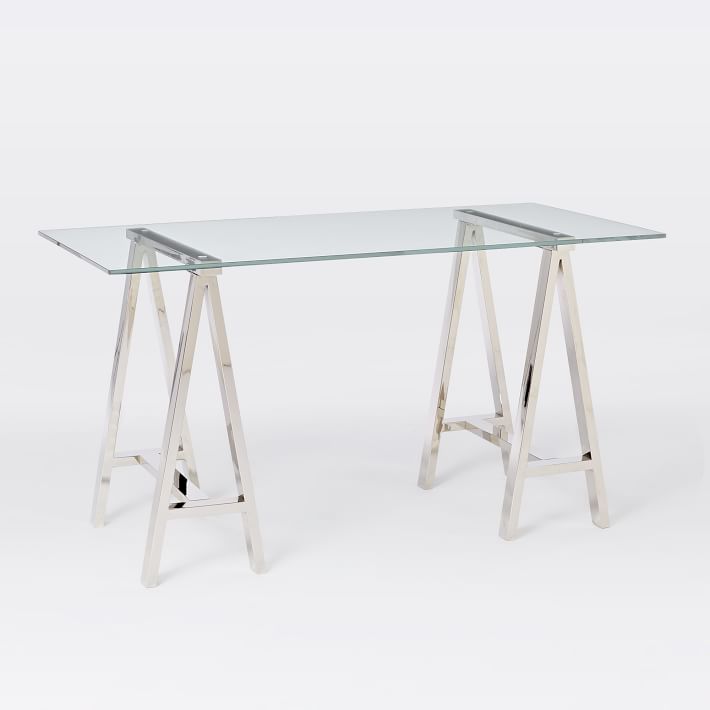 Hughes clear glass office desk in a home office