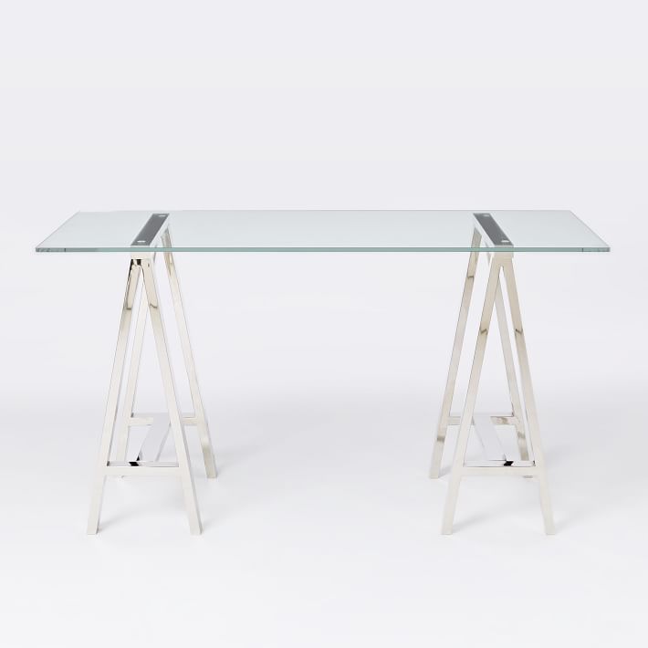 Hughes clear glass office desk in a home office