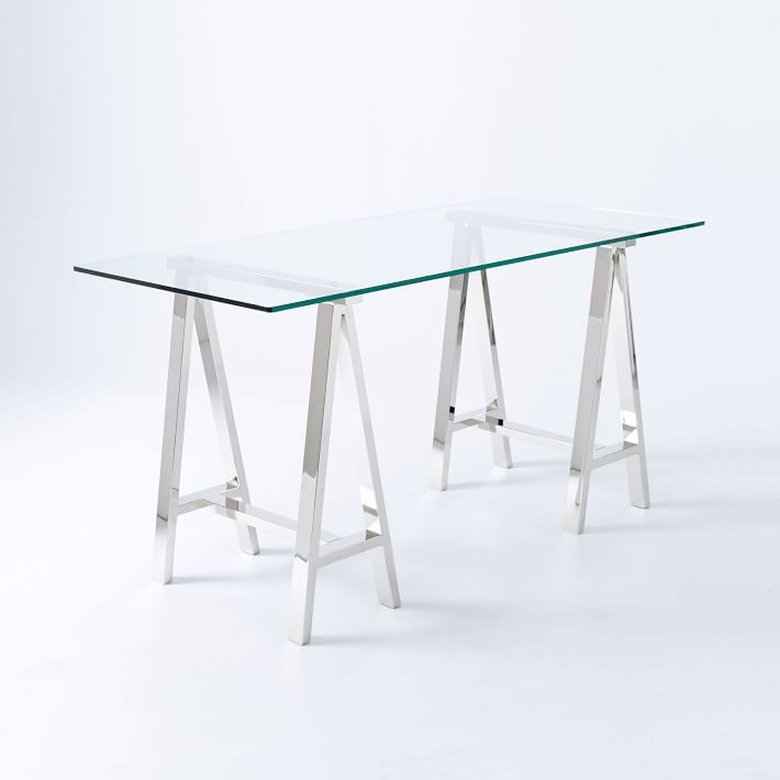 Hughes clear glass office desk in a home office