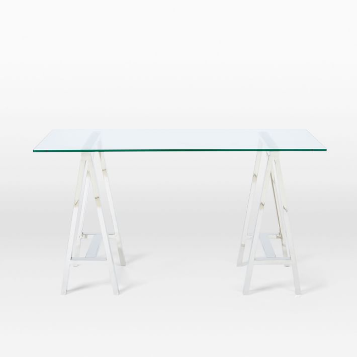 Hughes clear glass office desk in a home office