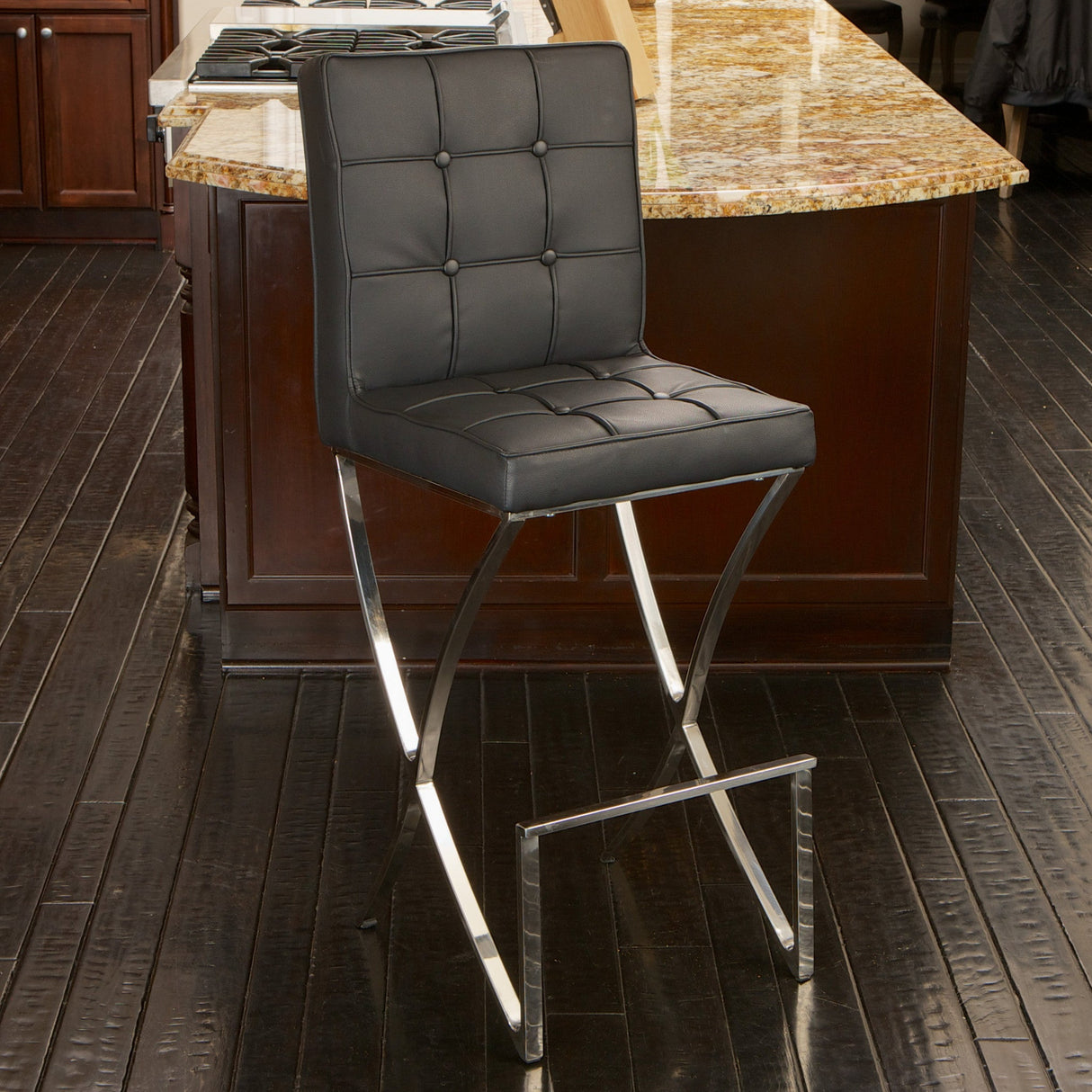 Pandora bonded leather and steel bar stool in black — contemporary counter seating — Allure Home Collections