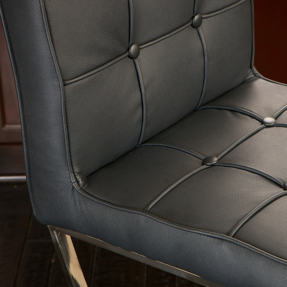 Side profile of Pandora black bar stool showing steel frame — Allure Home Collections