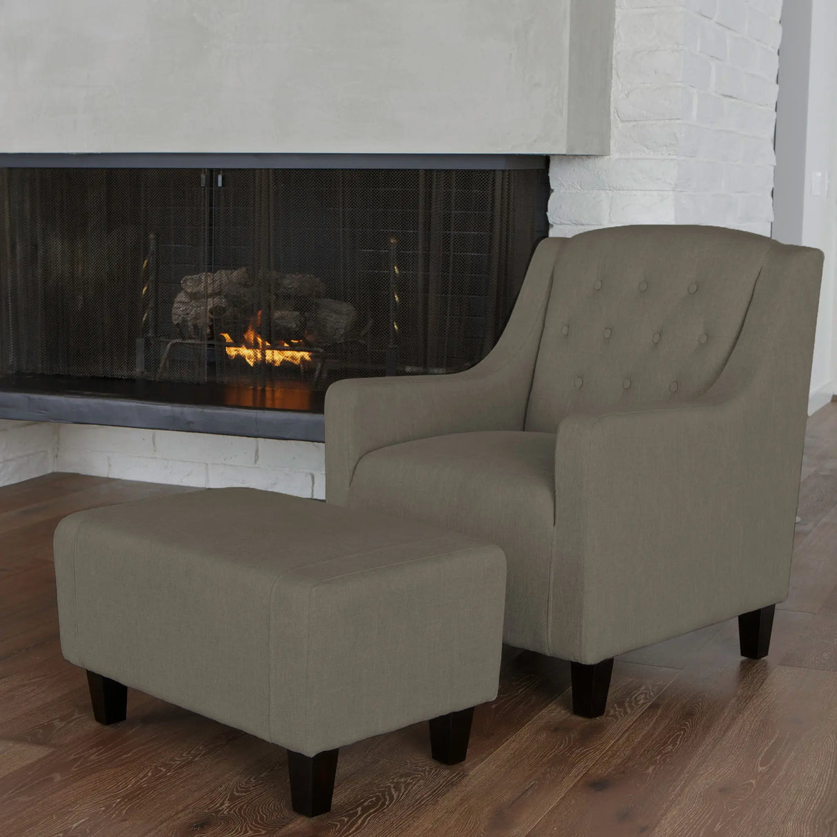 Canberra Fabric Armchair & Ottoman Set - Contemporary Elegance in Neutral Colors