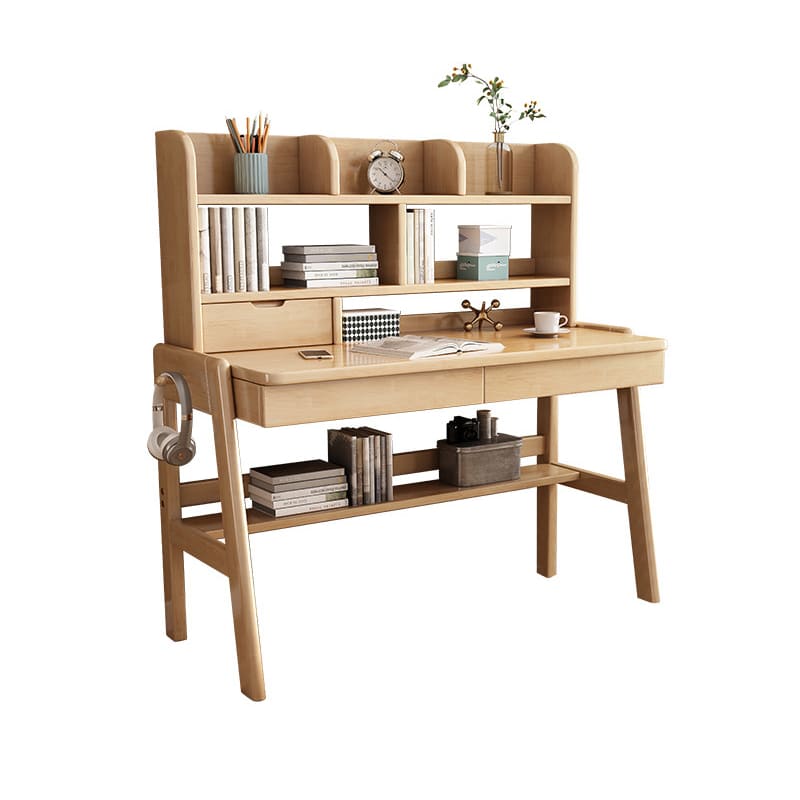 Ave Solid Wood Pink Study Desk with Drawers