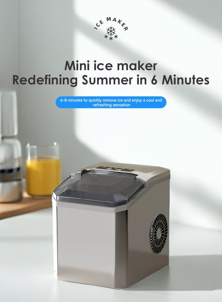 Bullet shaped ice cubes produced by the countertop ice machine