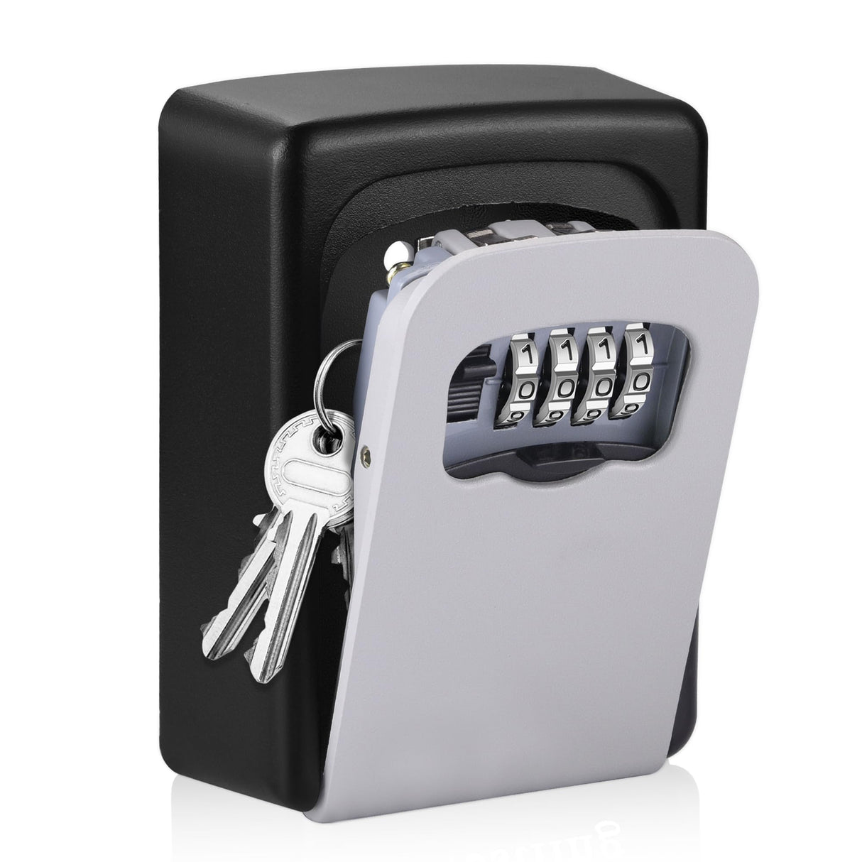 Mosses silver combination key lock box mounted on a wall