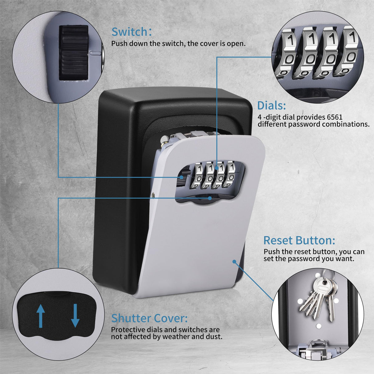 Mosses Combination Key Lock Box, Wall Mounted, Silver