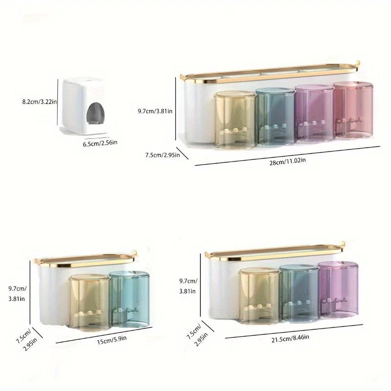 Santa Teresa Toothbrush Holder, 4 in 1 Wall Mounted, Toothpaste Dispenser, White
