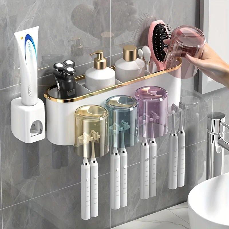 Santa Teresa Toothbrush Holder, 4 in 1 Wall Mounted, Toothpaste Dispenser, White